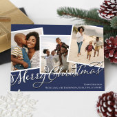 ネイビーブルーメリークリスマスプレッドフォトコラージュ シーズンカード