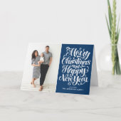 ネイビーブルーメリークリスマス&ハッピーニューイヤー写真 シーズンカード (正面)