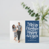 ネイビーブルーメリークリスマス&ハッピーニューイヤー写真 シーズンポストカード (スタンド正面)