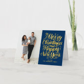 ネイビーブルーメリークリスマス&ハッピーニューイヤー写真 箔シーズンカード (正面)