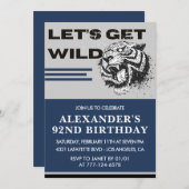ネイビーブルーメンズ92歳の誕生日招待状タイガー 招待状 (正面/裏面)