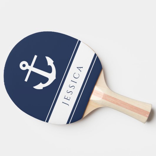 ネイビーブルーモダンいかり航海の名前をカスタムする 卓球ラケット (横)