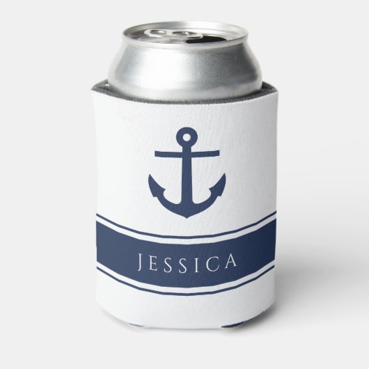 ネイビーブルーモダンいかり航海の名前をカスタムする 缶クーラー (缶裏面)