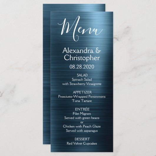 ネイビーブルーモダンとエレガントなウェディングメニュー メニュー (正面/裏面)
