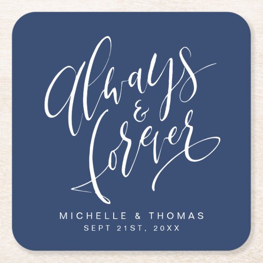 ネイビーブルーモダンは常に永遠の脚本 スクエアペーパーコースター (正面)