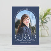 ネイビーブルーモダンアミニマルーチ写真グラッドパーティー 招待状 (スタンド正面)