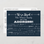 ネイビーブルーモダンアローズ移動アナウンス 案内ポストカード (正面/裏面)