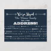 ネイビーブルーモダンアローズ移動アナウンス 案内ポストカード (正面)