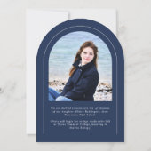 ネイビーブルーモダンアーチ2写真グラッド発表 招待状 (裏面)