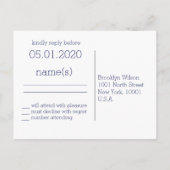 ネイビーブルーモダンウェディングRSVPポストカード インビテーションポストカード (裏面)