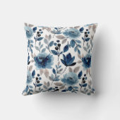 ネイビーブルーモダンウォーター色フローラプリントパターン クッション (裏面)