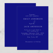 ネイビーブルーモダンエレガンスシック結婚式招待状 招待状 (正面/裏面)