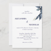 ネイビーブルーモダンエレガントな結婚式 招待状 (正面)