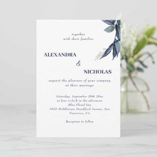 ネイビーブルーモダンエレガントな結婚式 招待状 (スタンド正面)