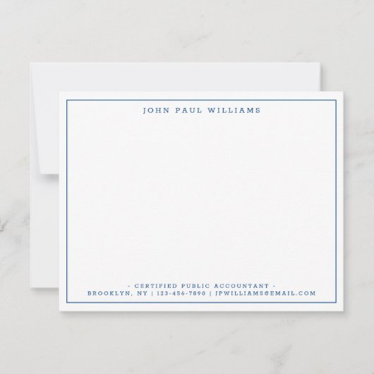 ネイビーブルーモダンオフィスプロフェッショナルシン縁ど ノートカード (正面)