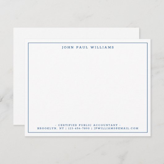 ネイビーブルーモダンオフィスプロフェッショナルシン縁ど ノートカード (正面/裏面)