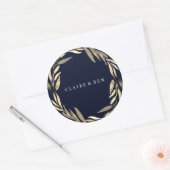 ネイビーブルーモダンゴールデンリーフリース結婚ズ ラウンドシール (封筒)