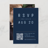 ネイビーブルーモダンシックシンプルタイポグラフィQRコード 出欠カード (正面/裏面)