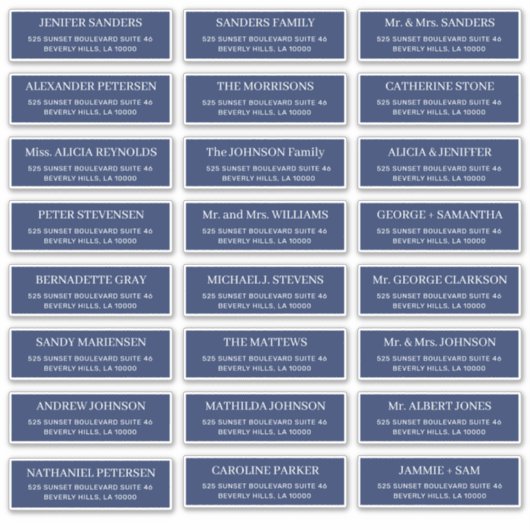 ネイビーブルーモダンタイポグラフィ結婚のゲストアドレス シール (正面)