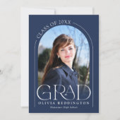 ネイビーブルーモダンタイポグラフィ2フォトアーチグラード 案内状 (正面)