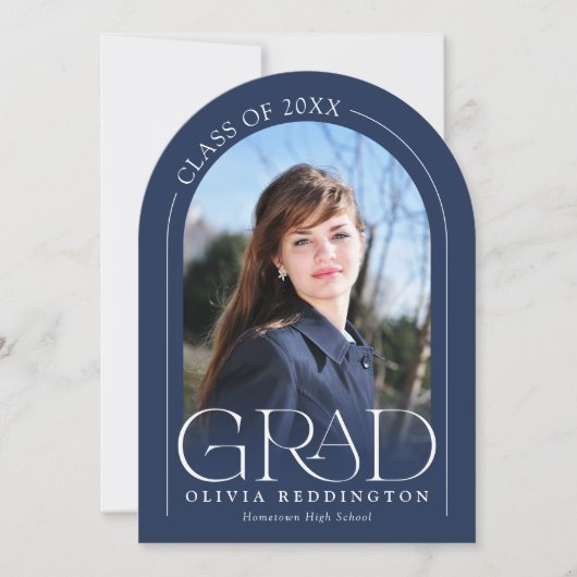 ネイビーブルーモダンフォトアミニマルーチグラードパーティー 招待状 (正面)