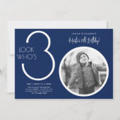 ネイビーブルーモダンフォト30th誕生日招待状 招待状 (正面)