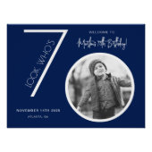 ネイビーブルーモダンフォト70th誕生日ウェルカムサイン ポスター (正面)