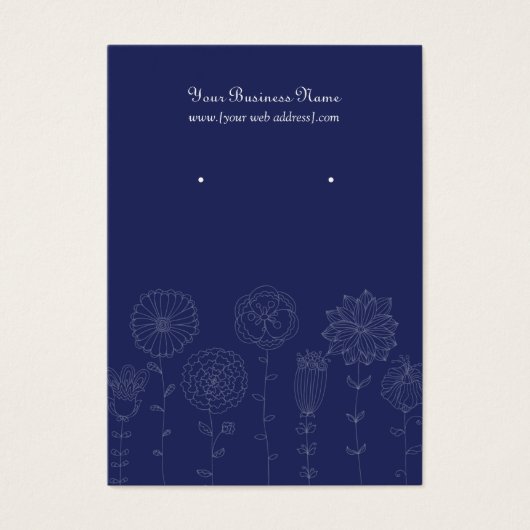 ネイビーブルーモダンフラワーズカスタムイヤリングカード (正面)