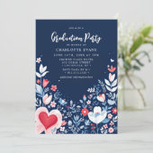 ネイビーブルーモダンフローラナースハート卒業 招待状 (スタンド正面)
