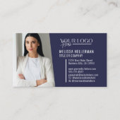 ネイビーブルーモダンプロフェッショナルQRコードフォトロゴ 名刺 (正面)