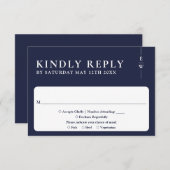 ネイビーブルーモダンミニマリスト結婚モノグラム 出欠カード (正面/裏面)