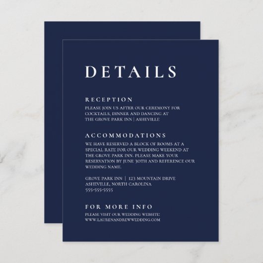 ネイビーブルーモダンミニマルエレガントリスト エンクロージャーカード (正面/裏面)