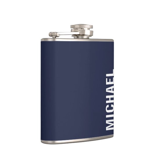 ネイビーブルーモダンミニマルパーソナライズされたリスト フラスク (右)