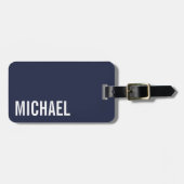 ネイビーブルーモダンミニマルパーソナライズされたリスト ラゲッジタグ (正面横)