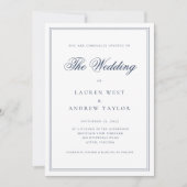 ネイビーブルーモダンミニマル結婚リスト 招待状 (正面)