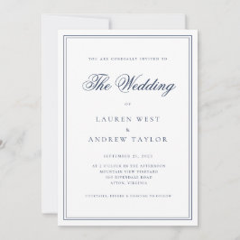 ネイビーブルーモダンミニマル結婚リスト 招待状