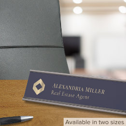 ネイビーブルーモダンロエレガントゴ デスクネームプレート