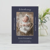 ネイビーブルーモダン写真誕生のお知らせ 案内状 (スタンド正面)