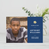 ネイビーブルーモダン卒業式カスタム写真 招待状 (スタンド正面)