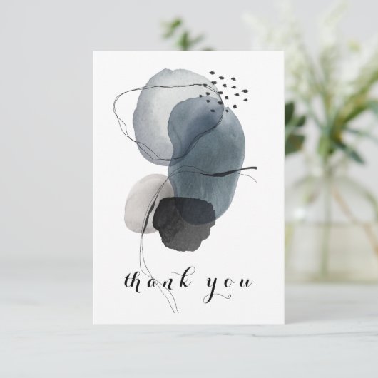 ネイビーブルーモダン抽象芸術水色 サンキューカード (スタンド正面)