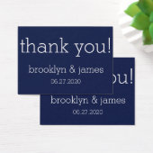 ネイビーブルーモダン結婚式の引き出物ラベル名刺 (デスク)