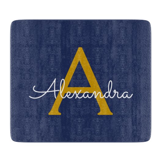 ネイビーブルーモダン金ゴールドスガーリークリプト名 カッティングボード (正面)