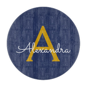 ネイビーブルーモダン金ゴールドスガーリークリプト名 カッティングボード