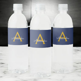 ネイビーブルーモダン金ゴールドスガーリークリプト名 ペットボトルラベル