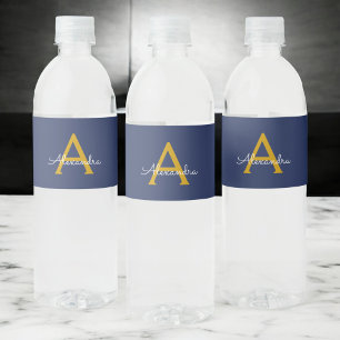 ネイビーブルーモダン金ゴールドスガーリークリプト名 ペットボトルラベル