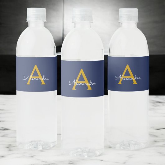 ネイビーブルーモダン金ゴールドスガーリークリプト名 ペットボトルラベル