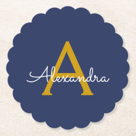 ネイビーブルーモダン金ゴールドスガーリークリプト名 ペーパーコースター