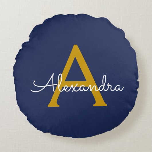 ネイビーブルーモダン金ゴールドスガーリークリプト名 ラウンドクッション (正面)