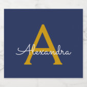 ネイビーブルーモダン金ゴールドスガーリークリプト名 リキュールボトルラベル (シングルラベル)