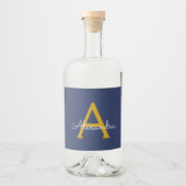 ネイビーブルーモダン金ゴールドスガーリークリプト名 リキュールボトルラベル (正面)